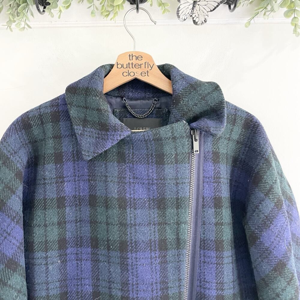 J. Crew watch tartan plaid wool asymmetrical zip coat size 2 - Picture 2 of 5